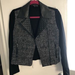 Like new black and white blazer- faux leather trim
